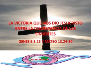 LA VICTORIA QUE NOS DIO JESUCRISTO
ENTRE LA DISCREPANCIA DE LAS
SIMIENTES
GENESIS 3.15 Y MATEO 13.24-30
 