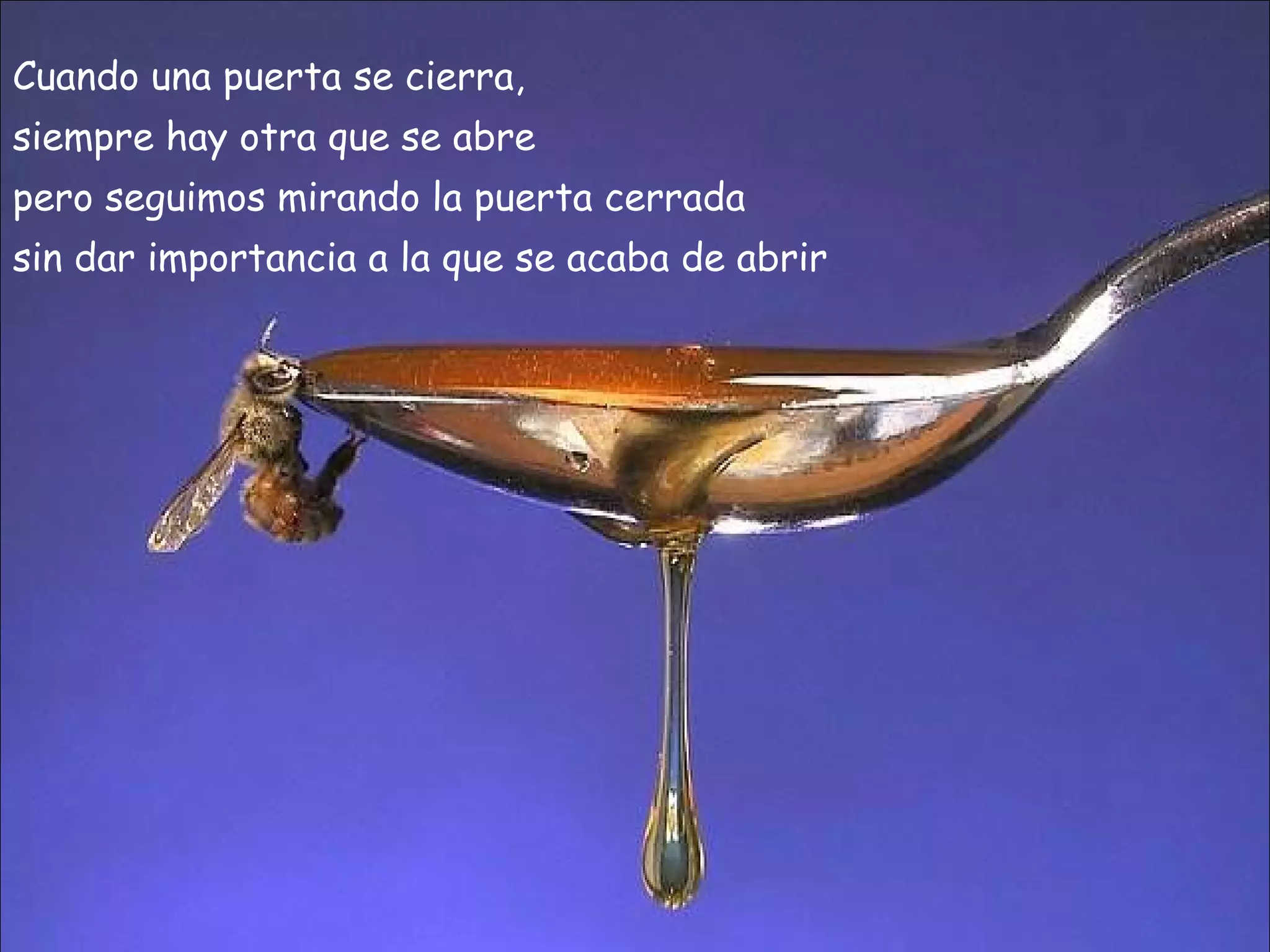 Cuando una puerta se cierra,  siempre hay otra que se abre  pero seguimos mirando la puerta cerrada  sin dar importancia a la que se acaba de abrir 