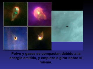 Polvo y gases se compactan debido a la
energía emitida, y empieza a girar sobre sí
                  misma.
 