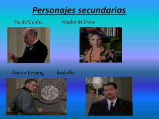 Personajes secundarios
Tío de Guido Madre de Dora
Doctor Lessing Rodolfo
 