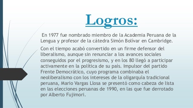 La vida y obra de mario vargas llosa zapata