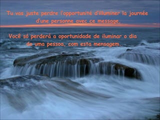 Tu vas juste perdre l’opportunité d’illuminer la journée  d’une personne avec ce message. Você  só  perder á  a oportunidade  de  iluminar   o dia  d e  uma pessoa,  com esta mensagem.  