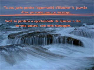 Tu vas juste perdre l’opportunité d’illuminer la journée  d’une personne avec ce message. Você  só  perder á  a oportunidade  de  iluminar   o dia  d e  uma pessoa,  com esta mensagem.  