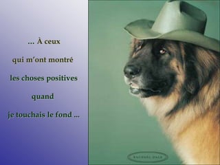 … À ceux
qui m’ont montré
les choses positives
quand
je touchais le fond ...
 