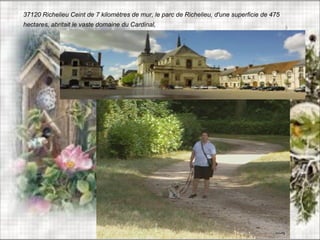 37120 Richelieu Ceint de 7 kilomètres de mur, le parc de Richelieu, d'une superficie de 475
hectares, abritait le vaste domaine du Cardinal,
 