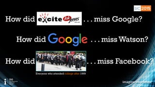 © 2015 Information Services Group, Inc. All Rights Reserved 8
. . . miss Google?
. . . miss Watson?
. . . miss Facebook?
How did
How did
Everyone who attended college after 1999
How did
 
