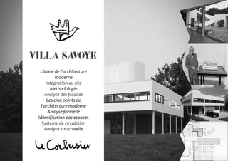Villa SAVOYE
L’icône de l’architecture
moderne
Intégration au site
Methodologie
Analyse des façades
Les cinq points de
l'architecture moderne
Analyse formelle
Identification des espaces
Systeme de circulation
Analyse structurelle
 