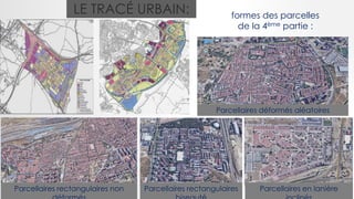 LE TRACÉ URBAIN: formes des parcelles
de la 4ème partie :
Parcellaires déformés aléatoires
Parcellaires en lanièreParcellaires rectangulairesParcellaires rectangulaires non
 