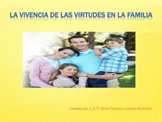 LA VIVENCIA DE LAS VIRTUDES EN LA FAMILIA
1
Creado por: L.E.P. Silvia Carolina Lozano Ascencio
 