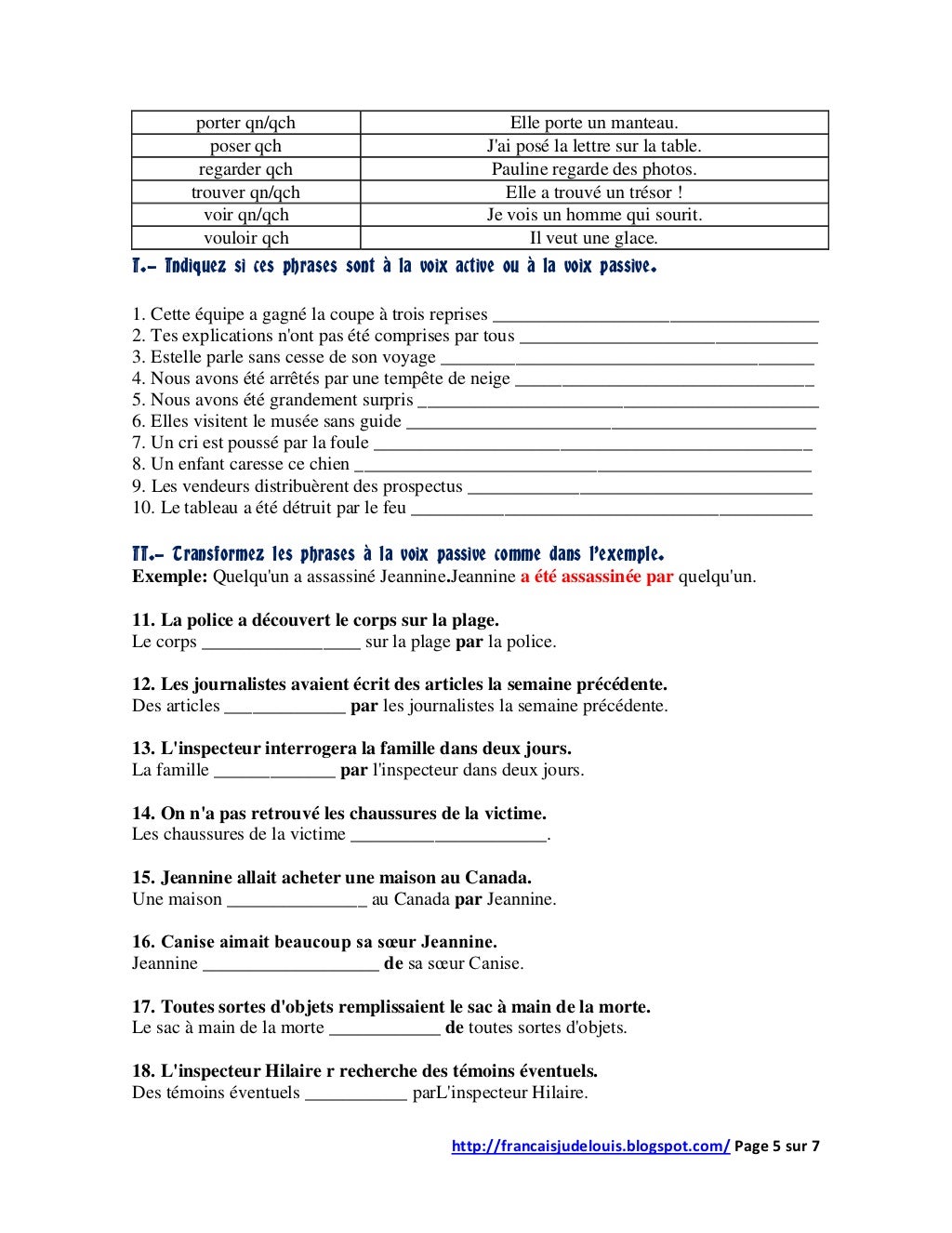 Voix Active - Voix Passive Exercices Corrigés