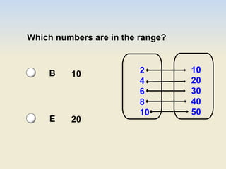Which numbers are in the range?
2
4
6
8
10
10
20
30
40
50
10
20
B
E
 