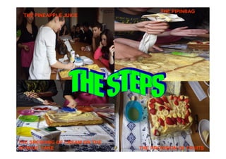 THE SHEDDING OF CREAM ON THE
SPONGE CAKE THE PROVISION OF FRUITS
THE PINEAPPLE JUICE
THE PIPINBAG
 