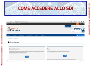 COME ACCEDERE ALLO SDI
Avv.EdoardoFerraro-Avv.PasqualeOrrico
MovimentoForensePadova-MovimentoForenseMilano
 