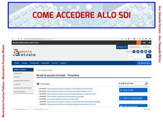 COME ACCEDERE ALLO SDI
Avv.EdoardoFerraro-Avv.PasqualeOrrico
MovimentoForensePadova-MovimentoForenseMilano
 