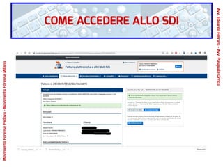 COME ACCEDERE ALLO SDI
Avv.EdoardoFerraro-Avv.PasqualeOrrico
MovimentoForensePadova-MovimentoForenseMilano
 