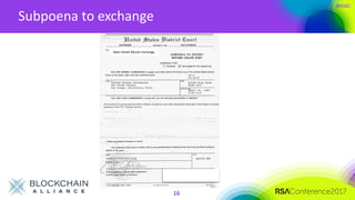 #RSAC
Subpoena to exchange
16
Main Street Bitcoin Exchange
 