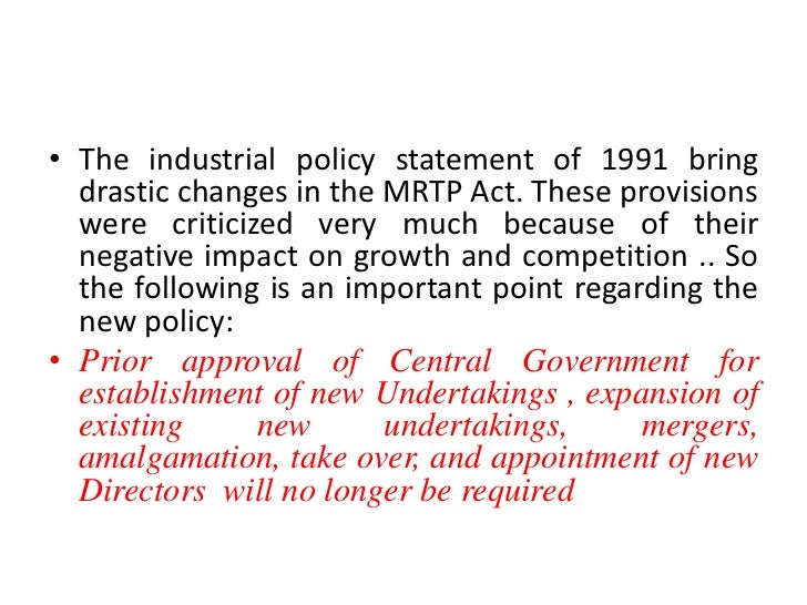 Law monopolies and restrictive trade practices act (mrtp