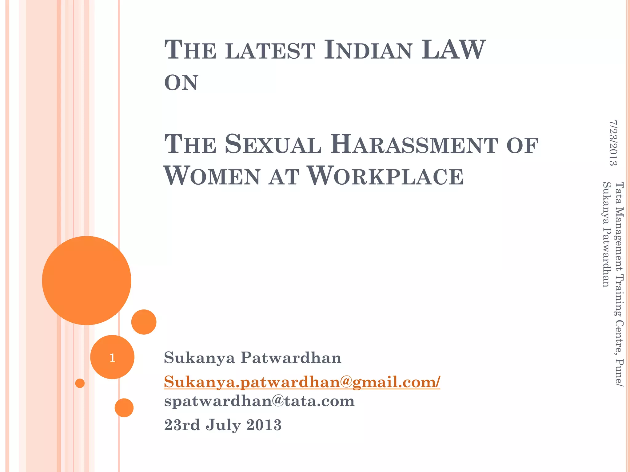Indian Law on Sexual Harassment of Women at Workplace - 2013 | PDF