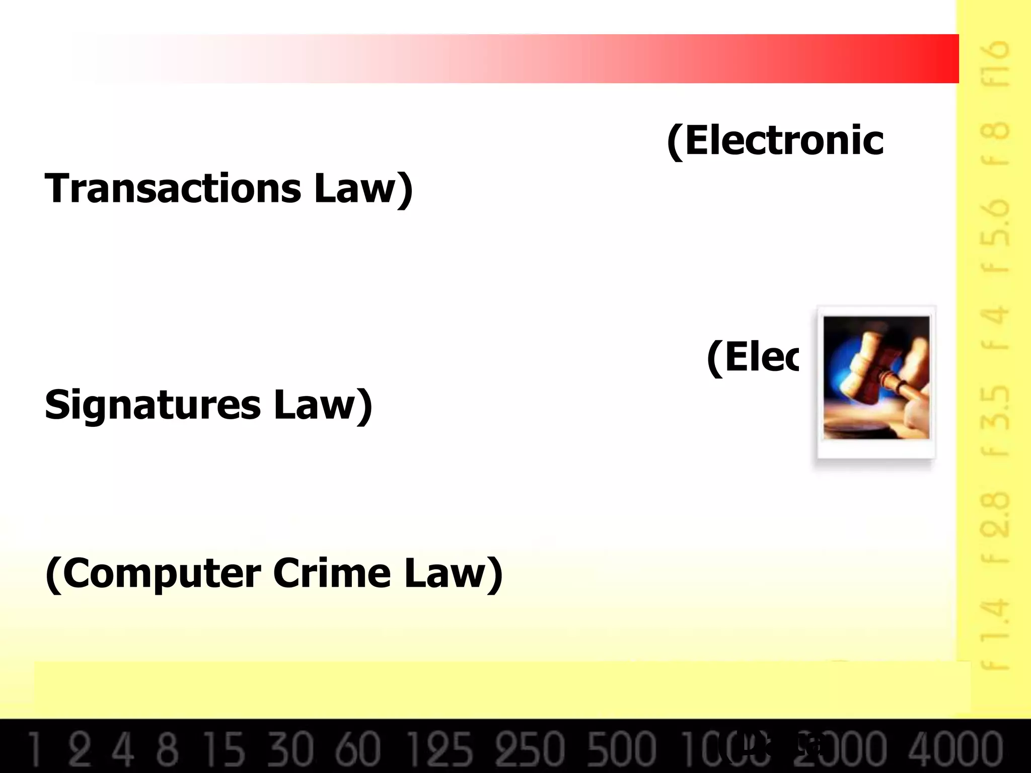 (Electronic
Transactions Law)



                         (Electronic
Signatures Law)



(Computer Crime Law)



                         (Data
 