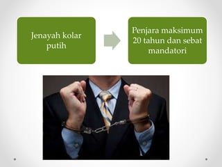 Jenayah kolar
putih
Penjara maksimum
20 tahun dan sebat
mandatori
 