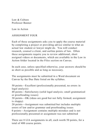 Law CultureProfessor BannerLaw in ActionASSIGNMENT FOU docx Law CultureProfessor BannerLaw in ActionASSIGNMENT FOU docx