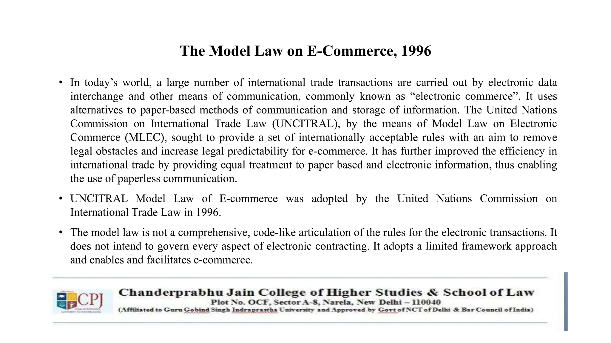 Law & Emerging Technology - The Model Law on E-Commerce (Unit 2).pptx