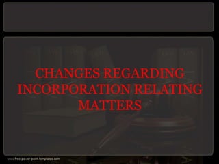 CHANGES REGARDING
INCORPORATION RELATING
MATTERS
 