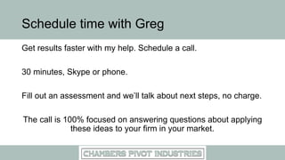 Schedule time with Greg
Get results faster with my help. Schedule a call.
30 minutes, Skype or phone.
Fill out an assessme...