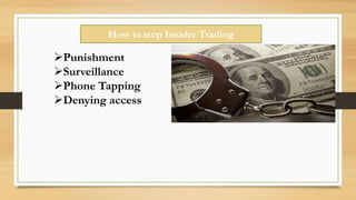 How to stop Insider Trading
Punishment
Surveillance
Phone Tapping
Denying access
 