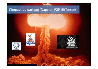 L’impact du partage (Napster, P2P, BitTorrent)

Image Fema Photo Libray. Domaine Public. Source Wikimedia Commons

Profonde secousse à partir de laquelle la couche
des contenus a cherché à rétroagir sur les deux
autres (enclosure).

 