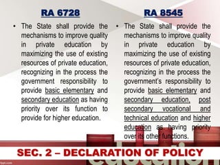 Levie M. Discaya - Comparative Analysis of R.A. 6728 and R.A.8545 | PPT