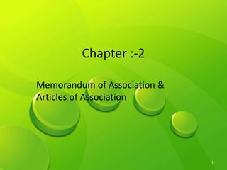 Chapter :-2
1
Memorandum of Association &
Articles of Association
 