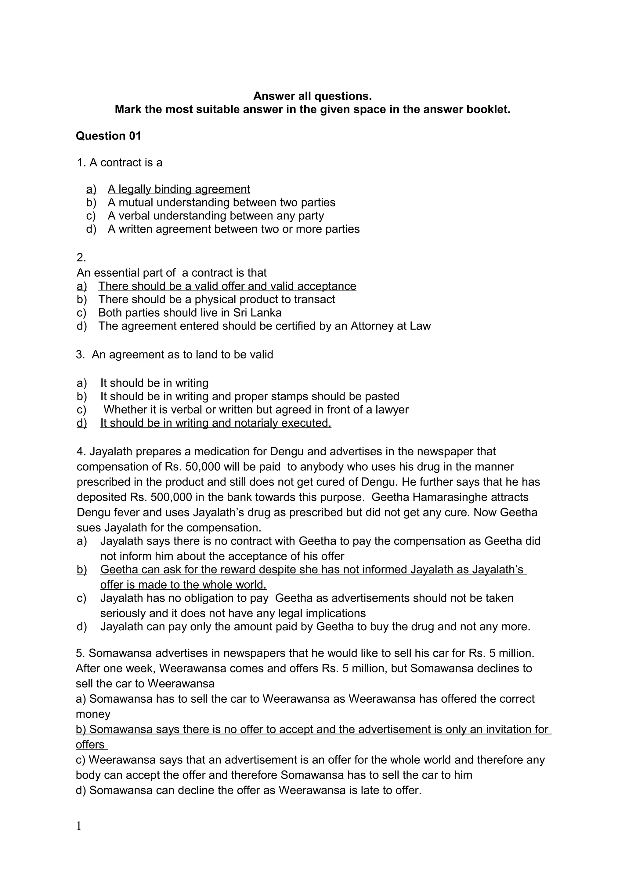 Law model paper with answers | DOC