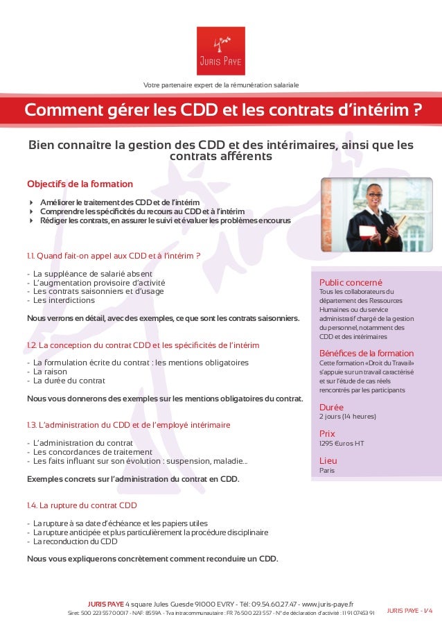 Formation Comment Gerer Les Cdd Et Les Contrats D Interim Juris Paye