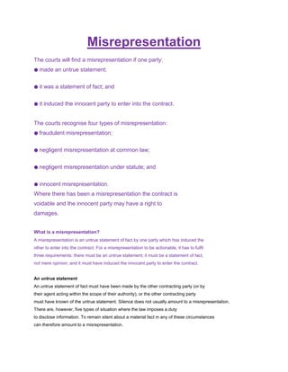 Misrepresentation Types Law notes ( Torts and Contract) | DOCX