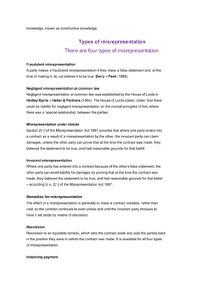 Misrepresentation Types Law notes ( Torts and Contract) | DOCX