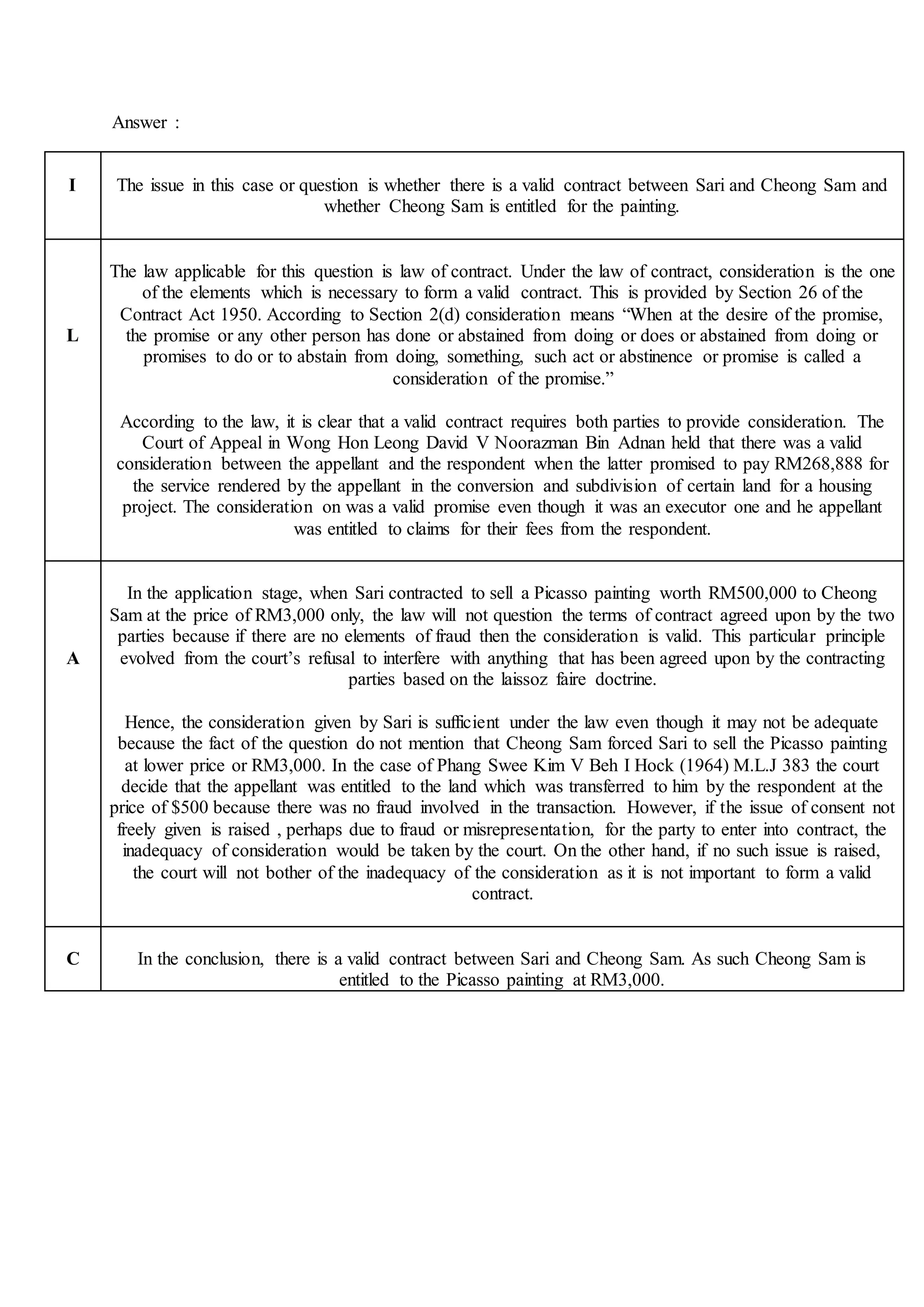 EXAMPLE Q & A Law of contract | DOCX