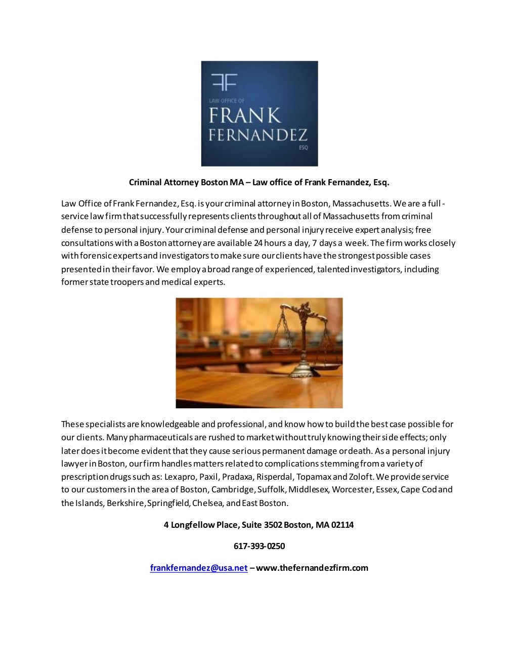 Criminal Attorney Boston MA Law office of Frank Fernandez, Esq.