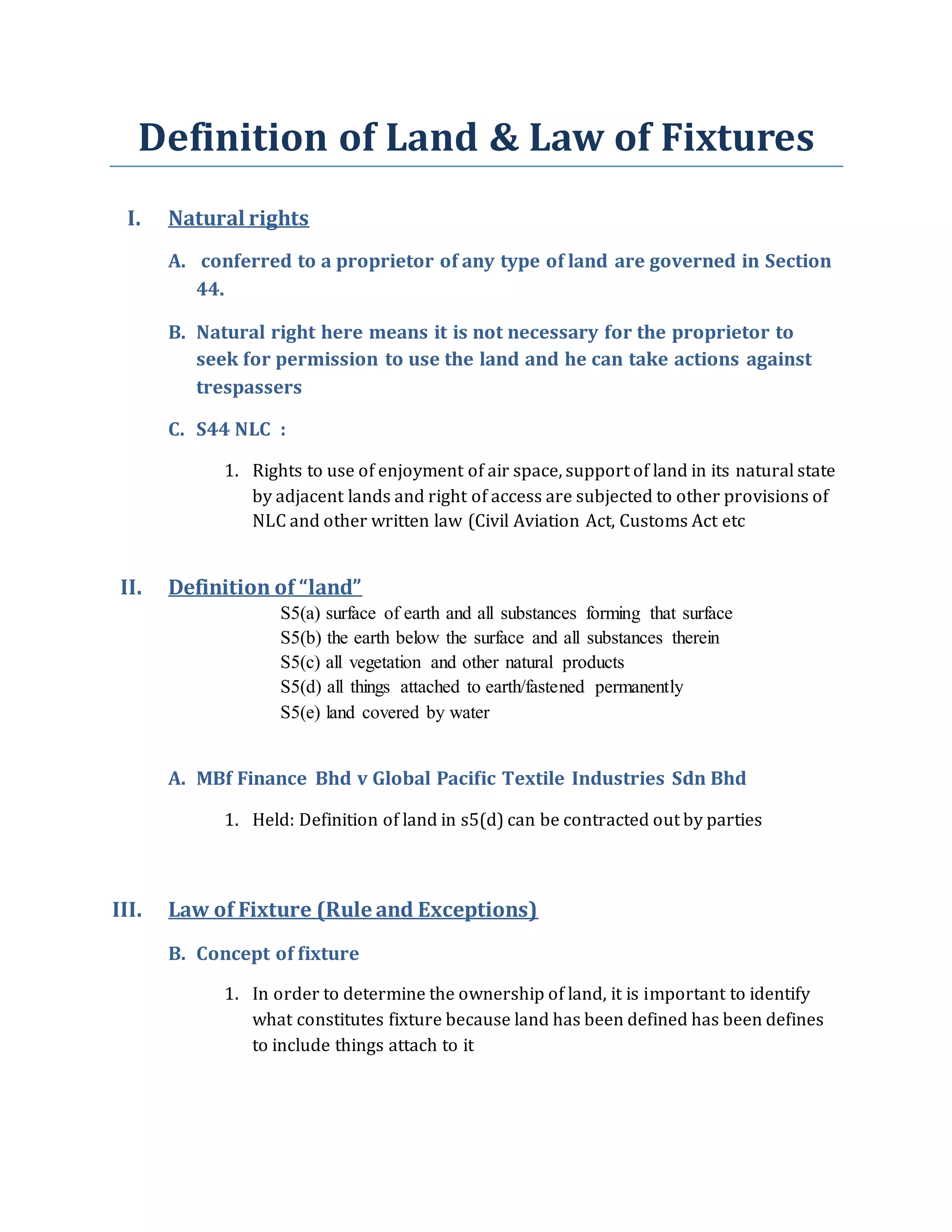definition of land / Law of fixture PDF