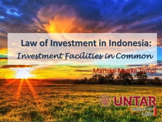 Law of Investment in Indonesia:
Investment Facilities in Common
Mariske Myeke Tampi
 