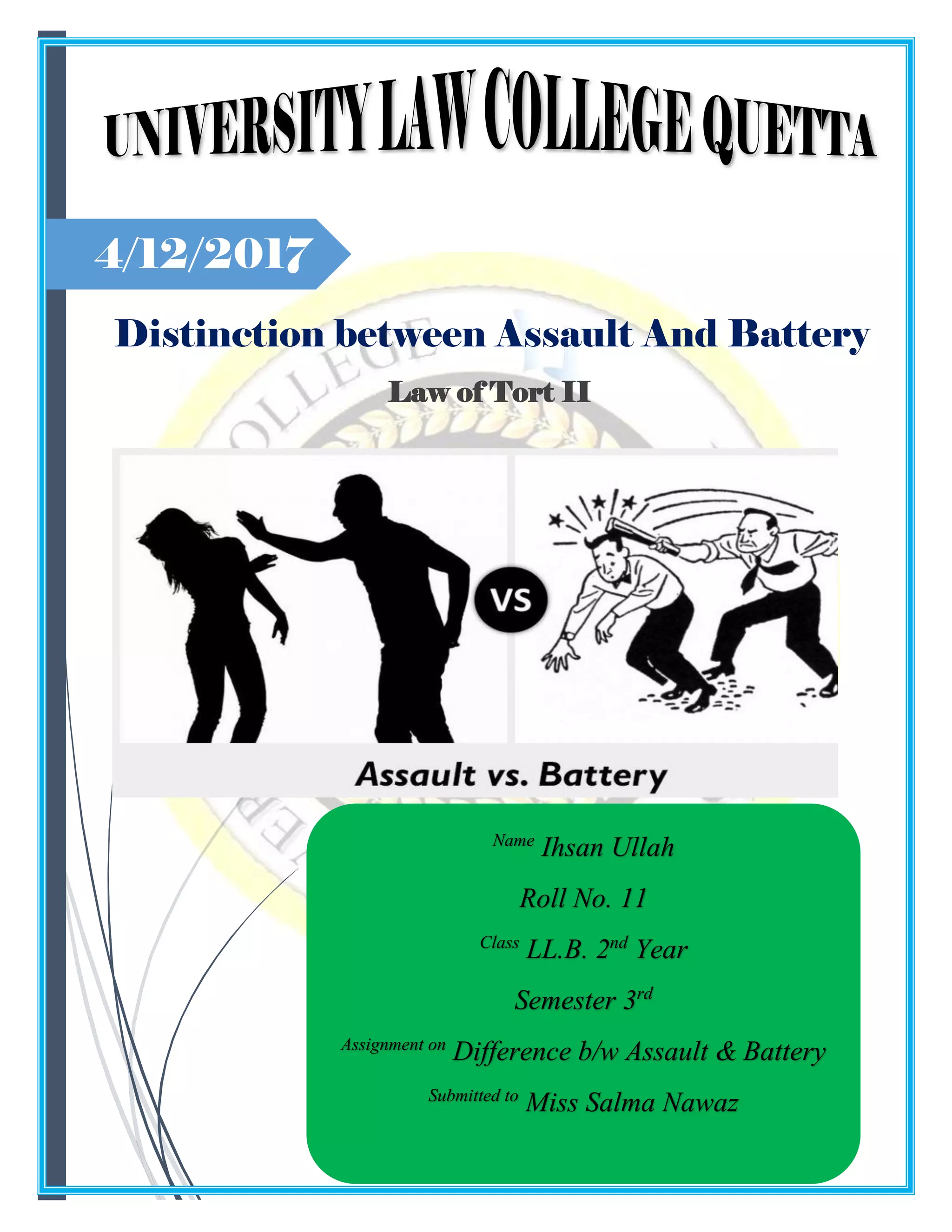 Distinction between Assault and battery PDF