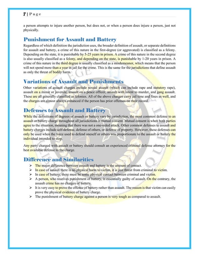 Distinction between Assault and battery Distinction between Assault and battery