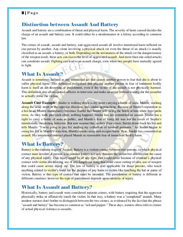 Distinction between Assault and battery