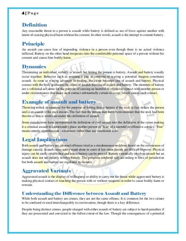 Distinction between Assault and battery Distinction between Assault and battery