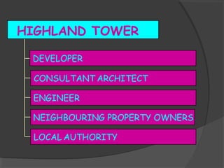 DEVELOPER
CONSULTANT ARCHITECT
ENGINEER
NEIGHBOURING PROPERTY OWNERS
LOCAL AUTHORITY
HIGHLAND TOWER
 