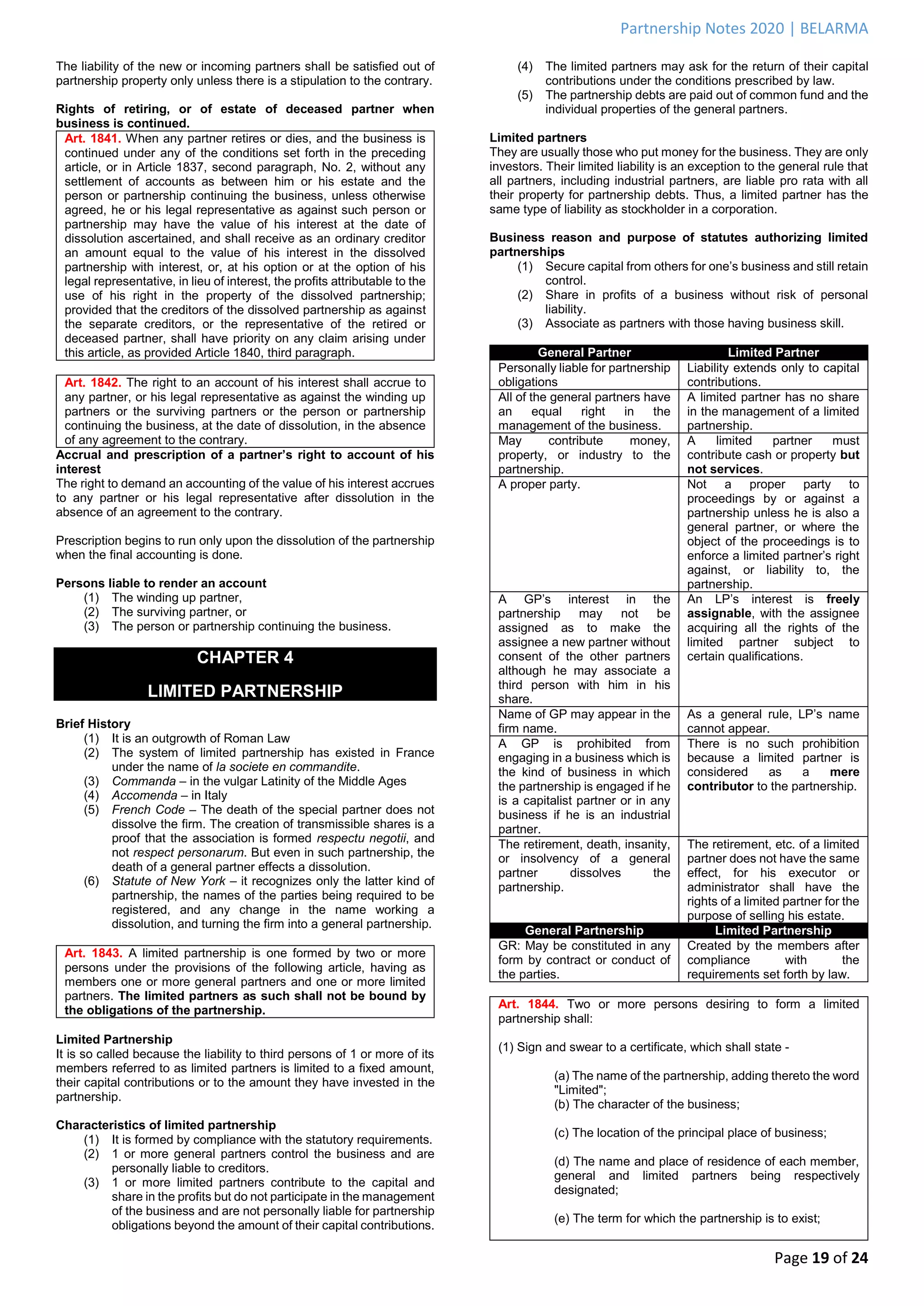 Law on partnership notes | PDF