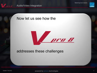 powered by arkona technologiesOctober 11th 2012
Now let us see how the
addresses these challenges
4
Audio/Video Integration
 