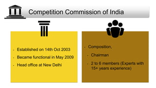 Competition Commission of India
- Established on 14th Oct 2003
- Became functional in May 2009
- Head office at New Delhi
...
