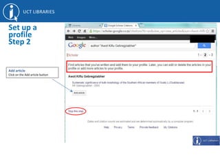 Add article
Click on the Add article button
Set up a
profile
Step 2
 