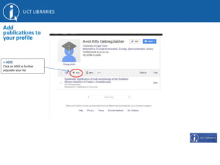+ ADD
Click on ADD to further
populate your list
Add
publications to
your profile
 
